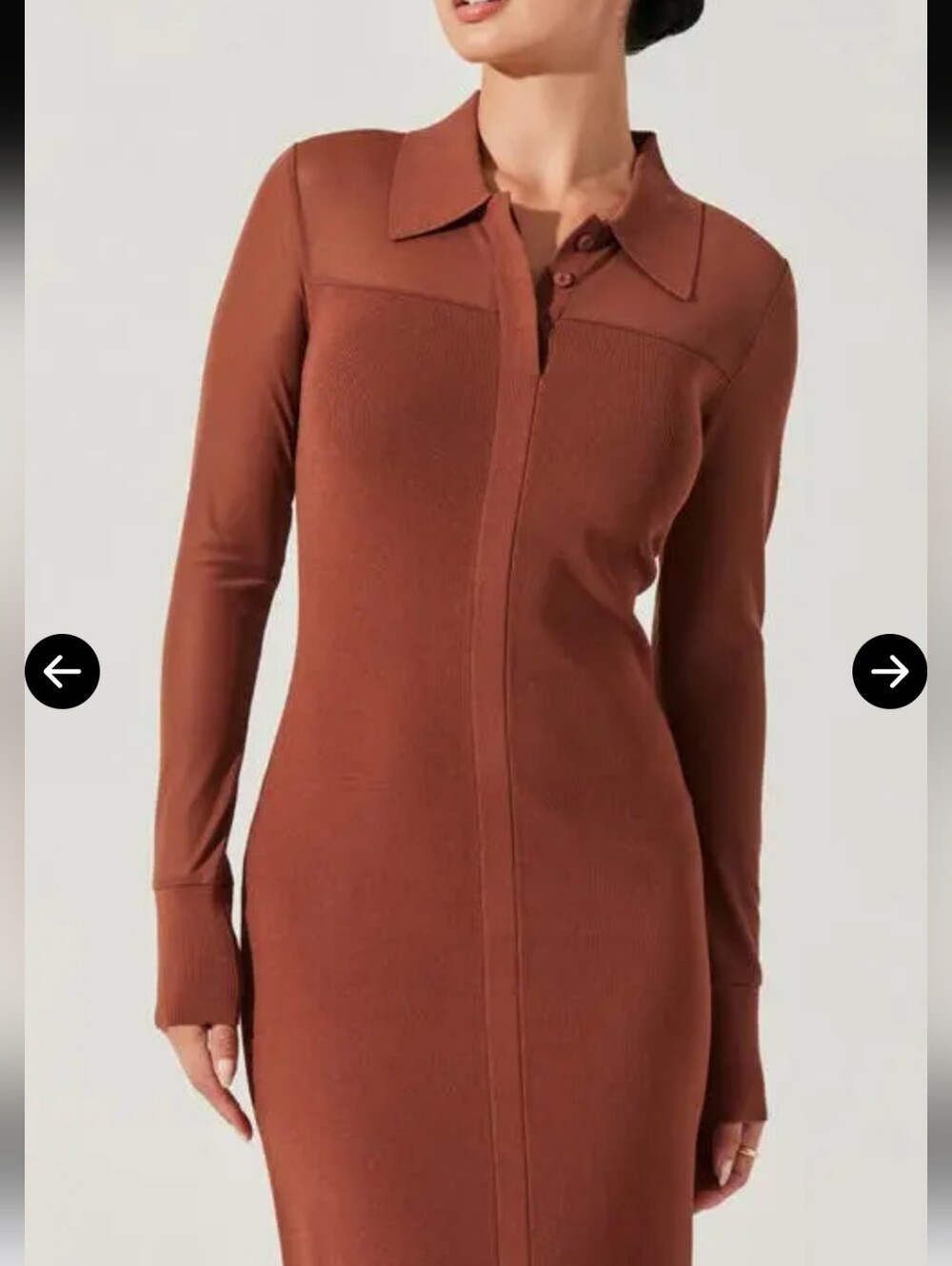 Astr Rust-Brown Long Sleeve Collared Midi Dress - Picture 3 of 9